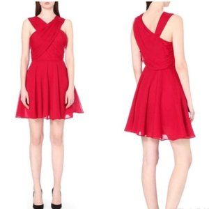 The Kooples Crepon Cross Over Neck Mini Cocktail Dress - Red- Size XS